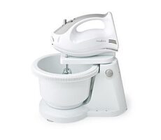 Nedis KAHM110CWT biela / Ručný mixér / 200 W / 5 rýchlostí + turbo / misa / 2 háky na cesto / 2 šľahače 