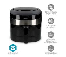 Nedis KAAF180BKW čierna / Teplovzdušná fritéza SmartLife / 1800 W / 7.2 l / 8 programov / Wi-Fi / Android & iOS