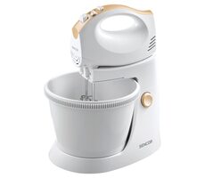 Sencor SHM 5330-EUE3 biela / Ručný šľahač s misou / 500W / 5 rýchlostí / hnetacie & šľahacie metly