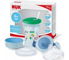 NUK Sada na pitie s nástavcami 230ml / od 6 + / zeleno-modrá