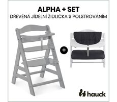 Hauck Alpha+ set 2v1 drevená stolička, grey + polstrovanie Melange charcoal