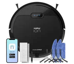 Rozbalené - Niceboy ION Charles i3 PLUS čierna / Robotický vysávač s mopom / sací výkon 2500 Pa / prachová nádoba 400 ml / HEPA / rozbalené