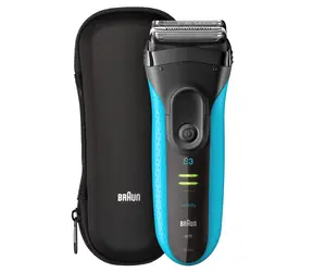 Zánovné - Braun Series 3 3045s modrá/ planžetový holiaci strojček / 45 minút prevádzky / vodeodolný / cestovné puzdro / zánovné