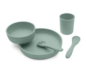KikkaBoo Jedálenská súprava 5-dielna Platinum Silicone Sage / od 6 mesiacov