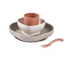 Beaba Jedálenská súprava silikónová 4-dielna Terracotta/Gazelle