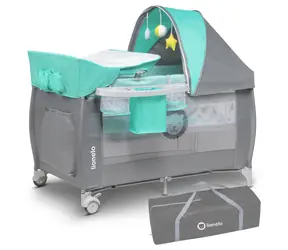 Lionelo Postieľka cestovná Sven PLUS Turquoise Grey