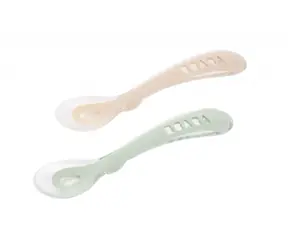 Beaba Lyžičky silikónové 2 ks s puzdrom Clay/Misty Green
