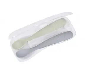 Beaba Prvé lyžičky silikónové s puzdrom 2 ks Pebble Green