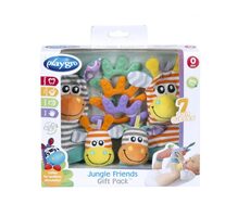 Playgro - Darčekový set hrkajúce ponožky a náramky Jungle Friends / od 0 rokov