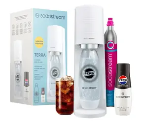 SodaStream Terra biela Pepsi Zero Mpack / Výrobník sódy / bez BPA / 1x fľaša 1 L / 1x CO2 plyn / 1x sirup