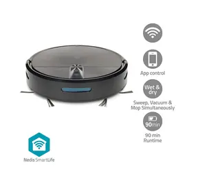 Nedis WIFIVCR10CBK čierna / Robotický vysávač 3v1 / zametanie & vysávanie & vytieranie / Wi-Fi / 0.6 l / 2000 Pa / HEPA 12