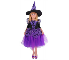 Rappa Detský kostým čarodejnice - Halloween (M) fialová / 5-8 rokov (113-128 cm)