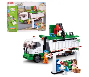 Sluban Town M38-B0780 Smetiarske recyklačné vozidlo + hra s kartami / LEGO - kompatibilné / figúrok|dielikov: 4|432 / od 6 rokov
