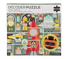Petit Collage Puzzle roboti 100 ks s 3D okuliarmi / 100 dielikov / od 4 rokov