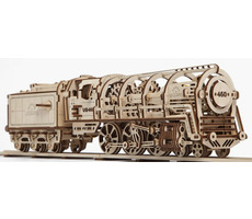 Ugears 3D drevené mechanické puzzle Parná lokomotíva 4-6-0 s tendrem / od 14 rokov / 443 dielikov / Obtiažnosť: vysoká