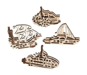 Ugears 3D drevené mechanické puzzle 4 mechanické prívesky Plavidlá / od 5 rokov / 56 dielikov / Obtiažnosť: nízka