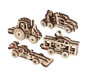 Ugears 3D drevené mechanické puzzle 4 mechanické prívesky Vozidlá / od 5 rokov / 62 dielikov / Obtiažnosť: nízka