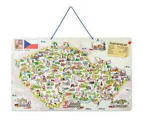 Woody Magnetická mapa ČR s obrázkami a spoločenská hra, 3 v 1/od 3 rokov