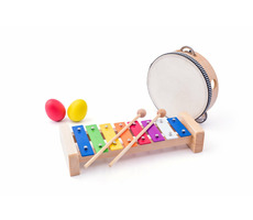 Woody Muzikálny set (xylofón, tamburína/bubienok, triangel, 2 maracas vajíčka) / od 3 rokov
