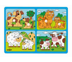 Woody Puzzle pre najmenších s úchytmi - domáce zvieratá s mláďatami, / od 2 rokov