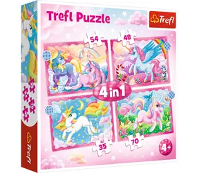 Trefl - Puzzle - Jednorožce a kúzla 4v1 / 35 + 48 + 54 + 70 dielikov / 28.5 x 20.5 cm / vek 4+