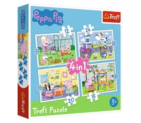Trefl - Puzzle - Prasiatko Peppa: Spomienky na prázdniny 4v1 / 12 + 15 + 20 + 24 dielikov / 28.5 x 20.5 cm / vek 3+