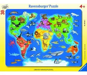 Ravensburger - Puzzle - Mapa sveta so zvieratami / 30 dielikov / od 4 rokov