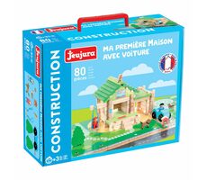 Jeujura Drevená stavebnica 80 dielov Môj prvý dom s autom / od 5 rokov
