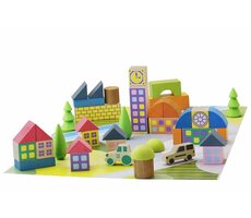 Jeujura Drevená stavebnica Dedinka z kociek 40 dielov / od 2 rokov