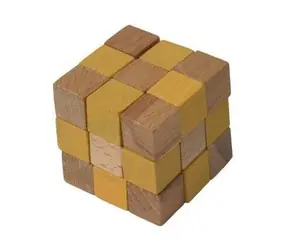 Česká drevená hračka Drevený hlavolam kocka žltá / od 3 rokov