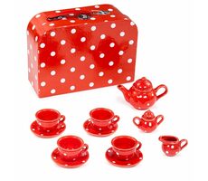 Bigjigs Toys Červený bodkovaný čajový set / od 3 rokov