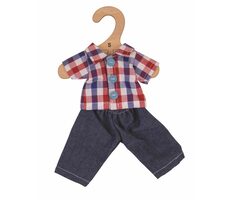 Bigjigs Toys Kockovaná košeľa a rifle pre bábiku 28 cm / od 2 rokov