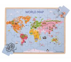Bigjigs Toys Drevená puzzle mapa sveta / 35 dielikov / od 3 rokov