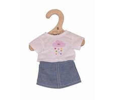 Bigjigs Toys Biele tričko s riflovou sukňou pre bábiku 28cm / od 2 rokov