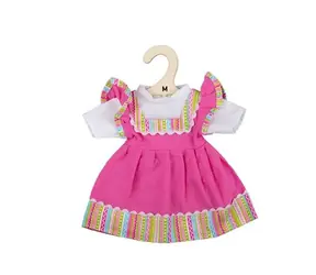 Bigjigs Toys Ružové šaty s pruhovaným lemovaním pre bábiku 34 cm / od 2 rokov