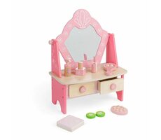 Bigjigs Toys Drevený kozmetický stolík ružová / od 3 rokov