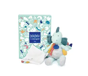 Doudou Darčeková sada - Plyšový dinosaurus s dečkou 25 cm zelený / od 0 rokov