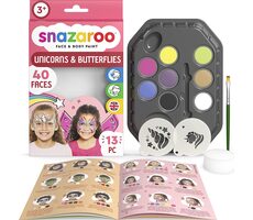 SNAZAROO Sada 8 farieb na tvár a telo so šablónami Jednorožce a motýle / od 3 rokov 
