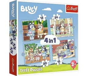 Trefl - Puzzle - Bluey a jej svet 4v1 / 12|15|20|24 dielikov / 28.5 x 20.5 cm / vek 3+