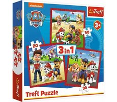 Trefl - Puzzle - Tlapková patrola: Veselí psíci 3v1 / 20|26|50 dielikov / 20 x 19.5 cm / vek 3+