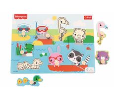 Trefl - Vkladačka - Drevená vkladačka Fisher Price: Divé zvieratká / vek 18 mesiacov+