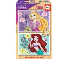 Educa Drevené puzzle Disney princeznej: Locika a Ariel / 2x25 dielikov / od 3 rokov