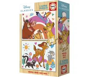 Educa Drevené puzzle Leví kráľ a Bambi / 2x16 dielikov / od 3 rokov