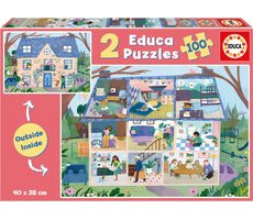 Educa Puzzle Outside Inside Dom / 2x100 dielikov / od 6 rokov