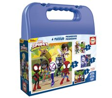 Educa Puzzle v kufríku Spidey a jeho úžasní priatelia 4v1 / (6 & 9 & 12 & 16 dielikov) / od 3 rokov