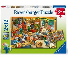 Ravensburger Puzzle: Vianočné kúzlo v továrni na hračky / 2x12 dielikov / od 3 rokov 