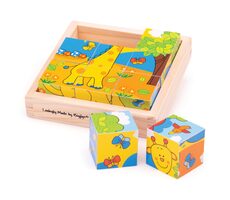 Bigjigs Toys Obrázkové kocky kubusy Safari / 9 dielikov / od 3 rokov