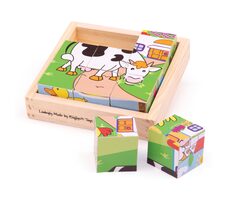 Bigjigs Toys Obrázkové kocky kubusy Zvieratká / 9 dielikov / od 3 rokov