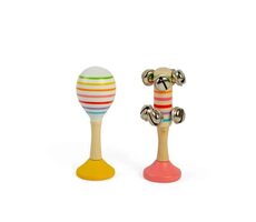 Bigjigs Toys Sada Rumba guľa žltá a rolničky ružové / od 18 mesiacov