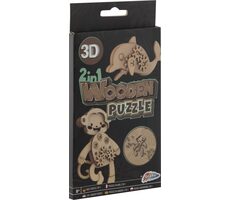 GRAFIX Drevené 3D puzzle 2v1 Opice a delfín / od 8 rokov